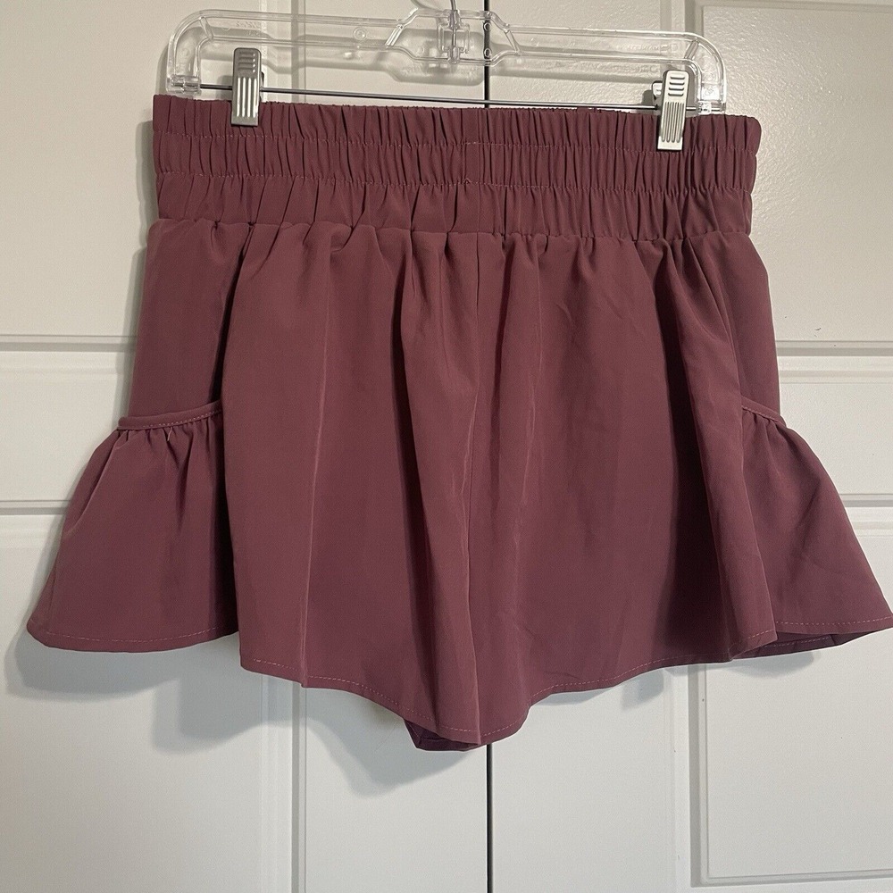 NWT BMJL Flowy Running Shorts Ruffle Hem Elastic Waist Pockets Mauve Size L - Picture 6 of 7